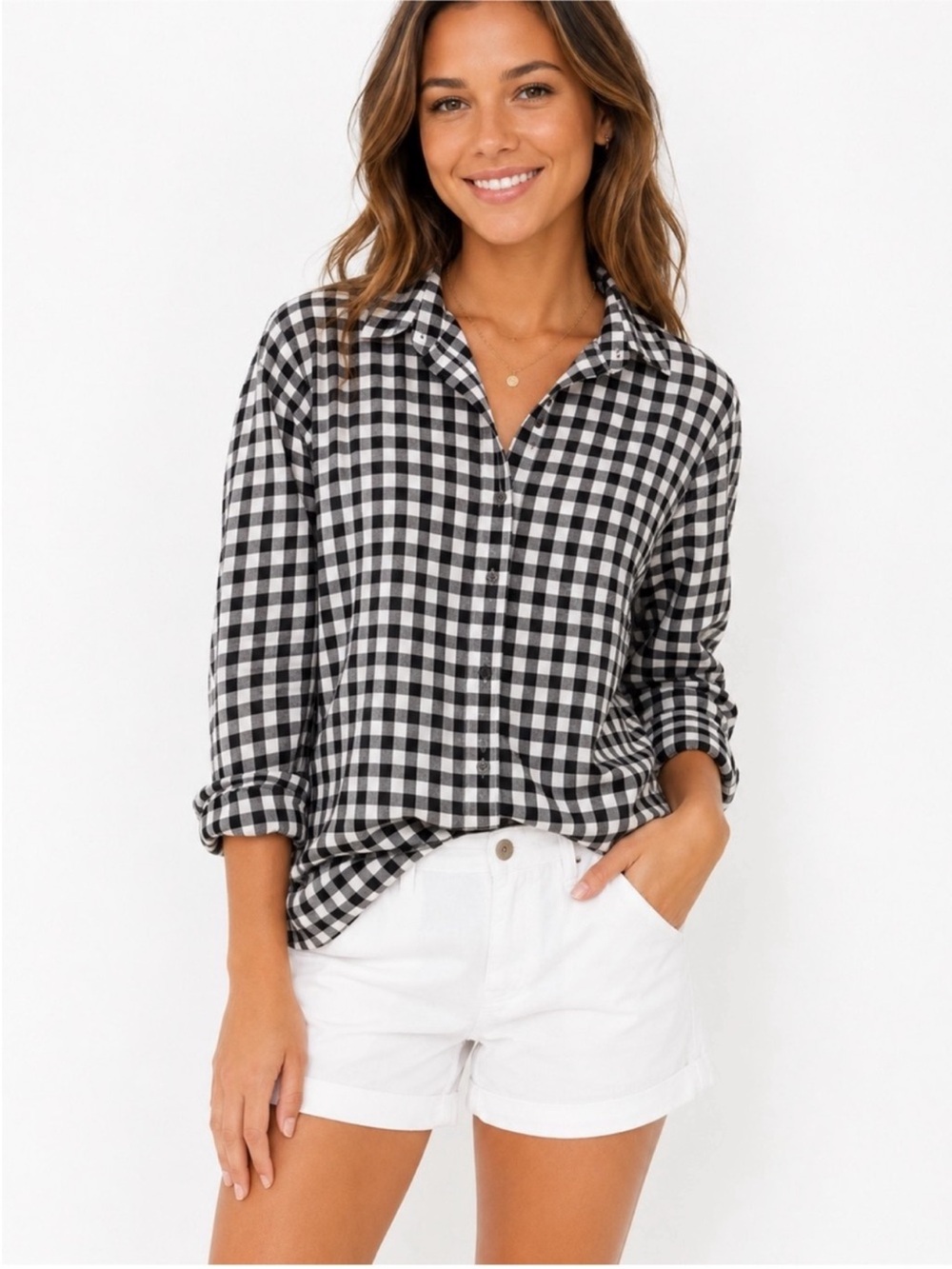 J Crew Blue White Gingham Plaid Cotton Button Down Shirt XXS 00